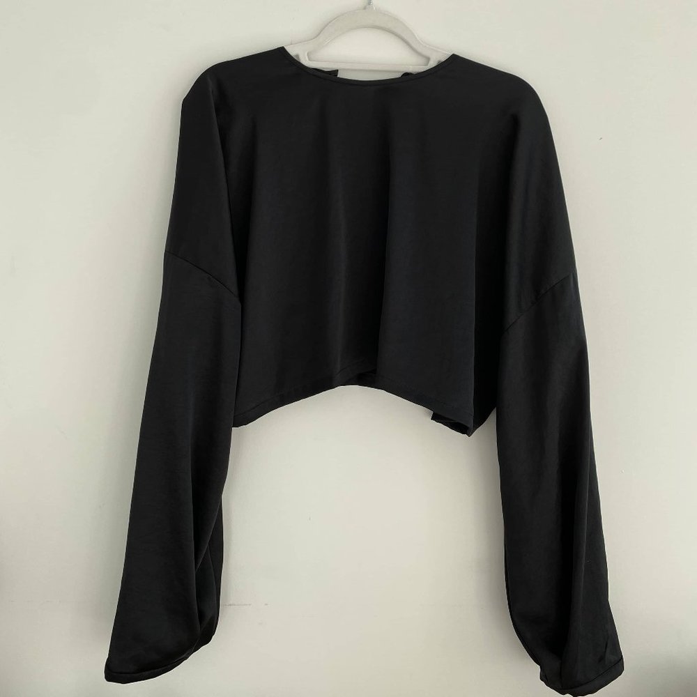 Silk black long-sleeve blouse